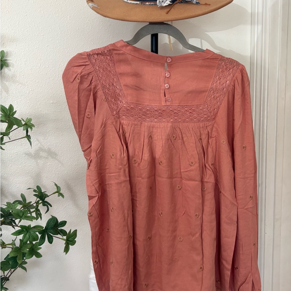 In Bloom Terracotta boho Embroidered Blouse net - Picture 3 of 6
